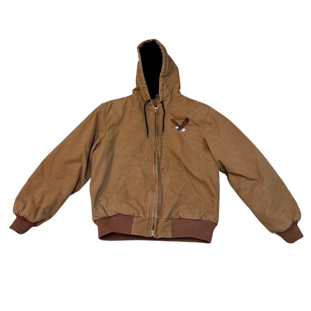 White Bear Clothing Men’s Brown Duck Hooded Eagle Embroidered Jacket Size S